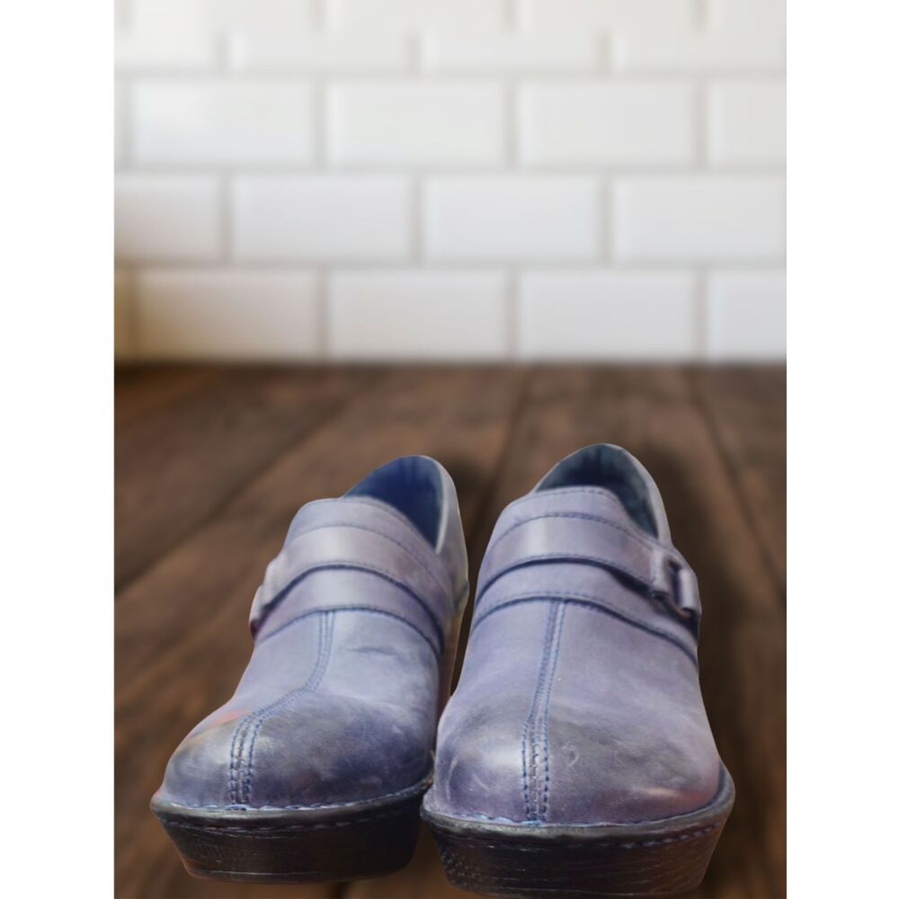 Vintage BØRN "Marnie" Blue Leather High-Heel Platform Clog Mules